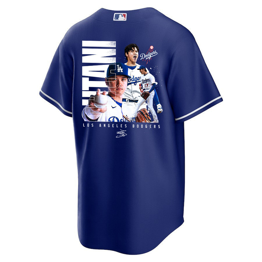 Shohei Ohtani 17 Los Angeles Dodgers Signed Name 2023 Alternate Men Jersey - Royal