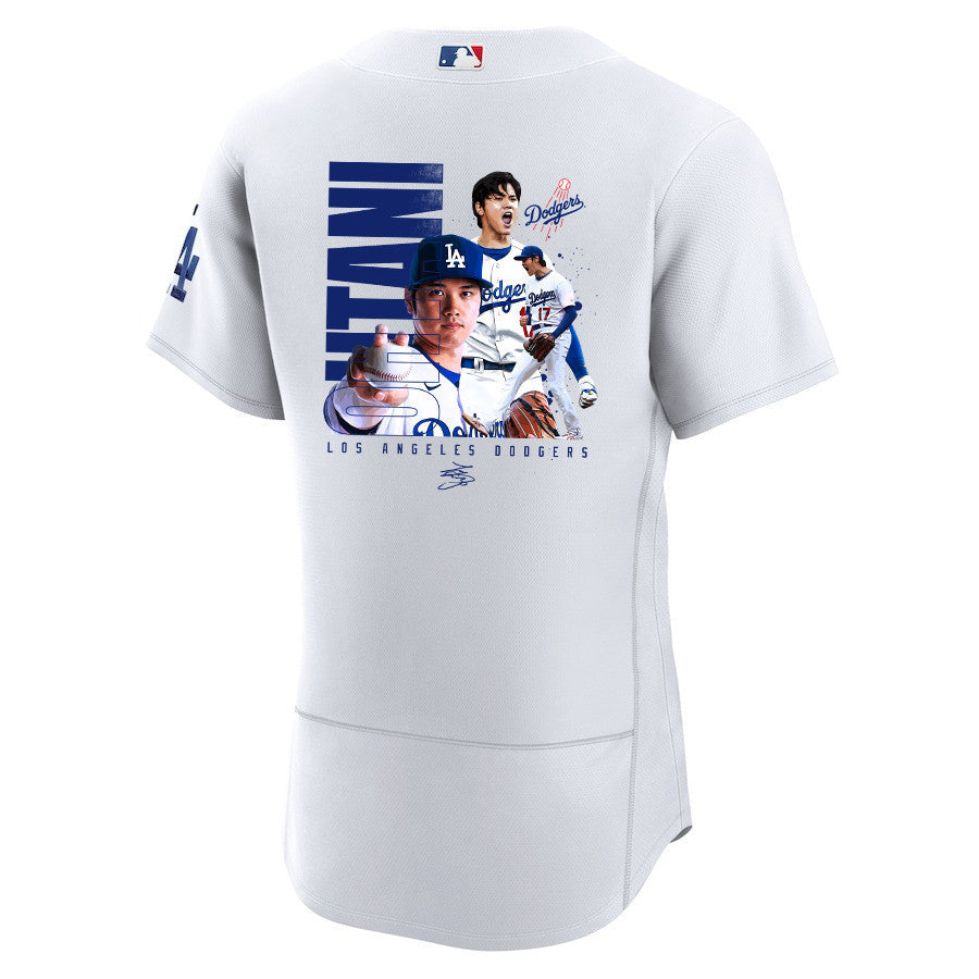 Shohei Ohtani 17 Los Angeles Dodgers Signed Name 2023 Home ELITE Jersey - Men White Jersey