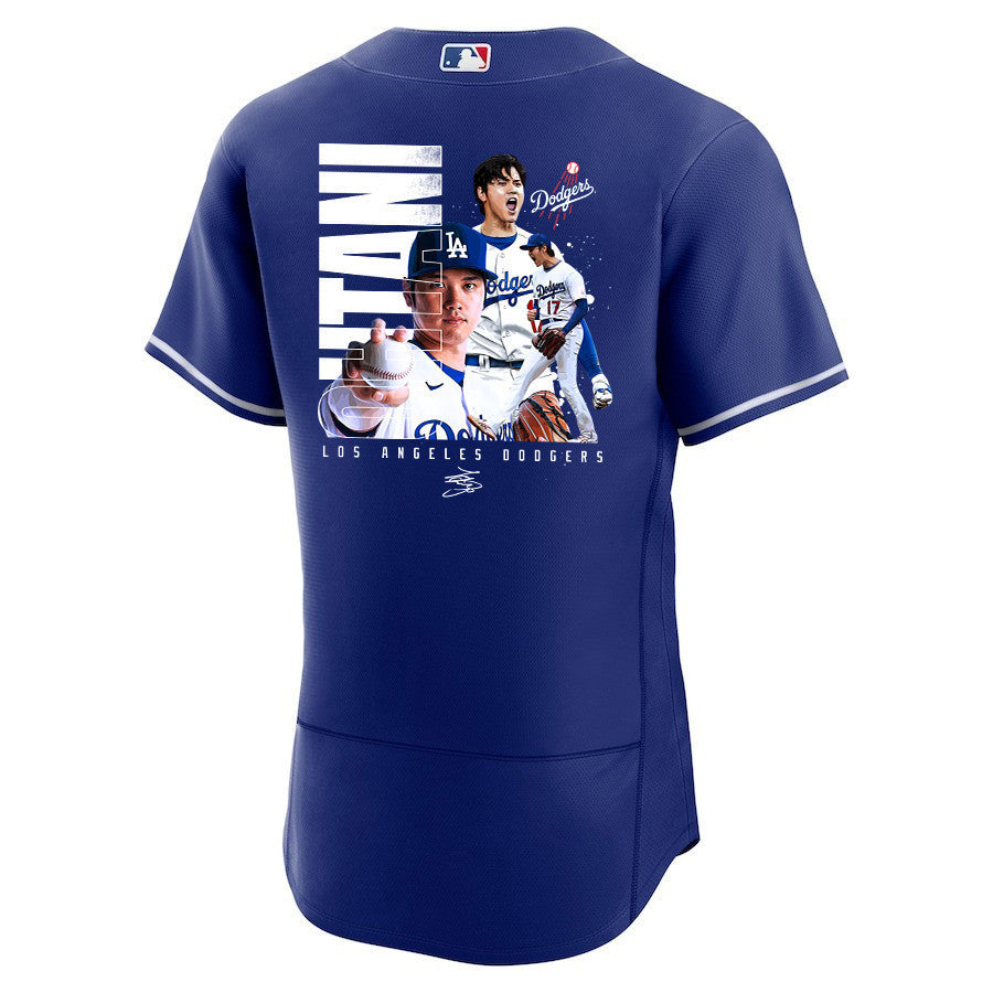 Shohei Ohtani 17 Los Angeles Dodgers Signed Name 2023 Alternate ELITE Jersey - Men Royal Jersey