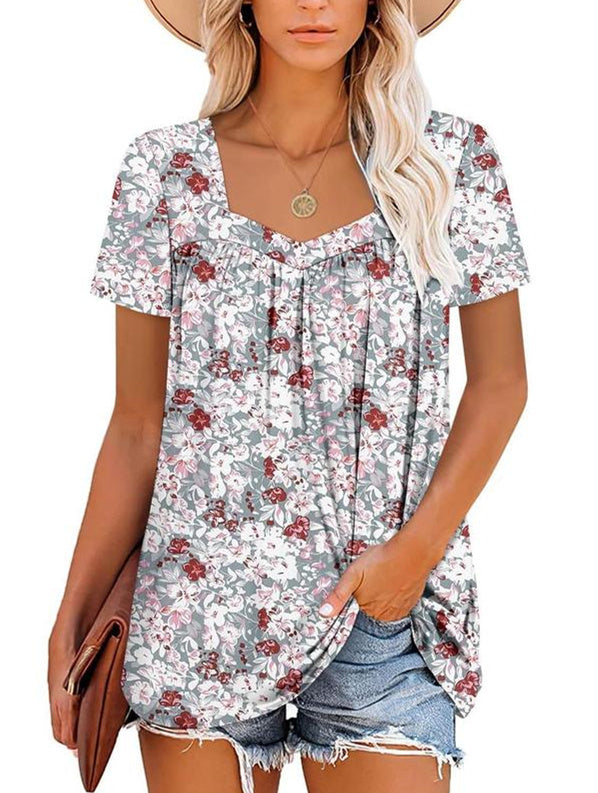 ⏰Hot Sale 50% Off-Women's Summer Pleated Printed Short-Sleeves🔥