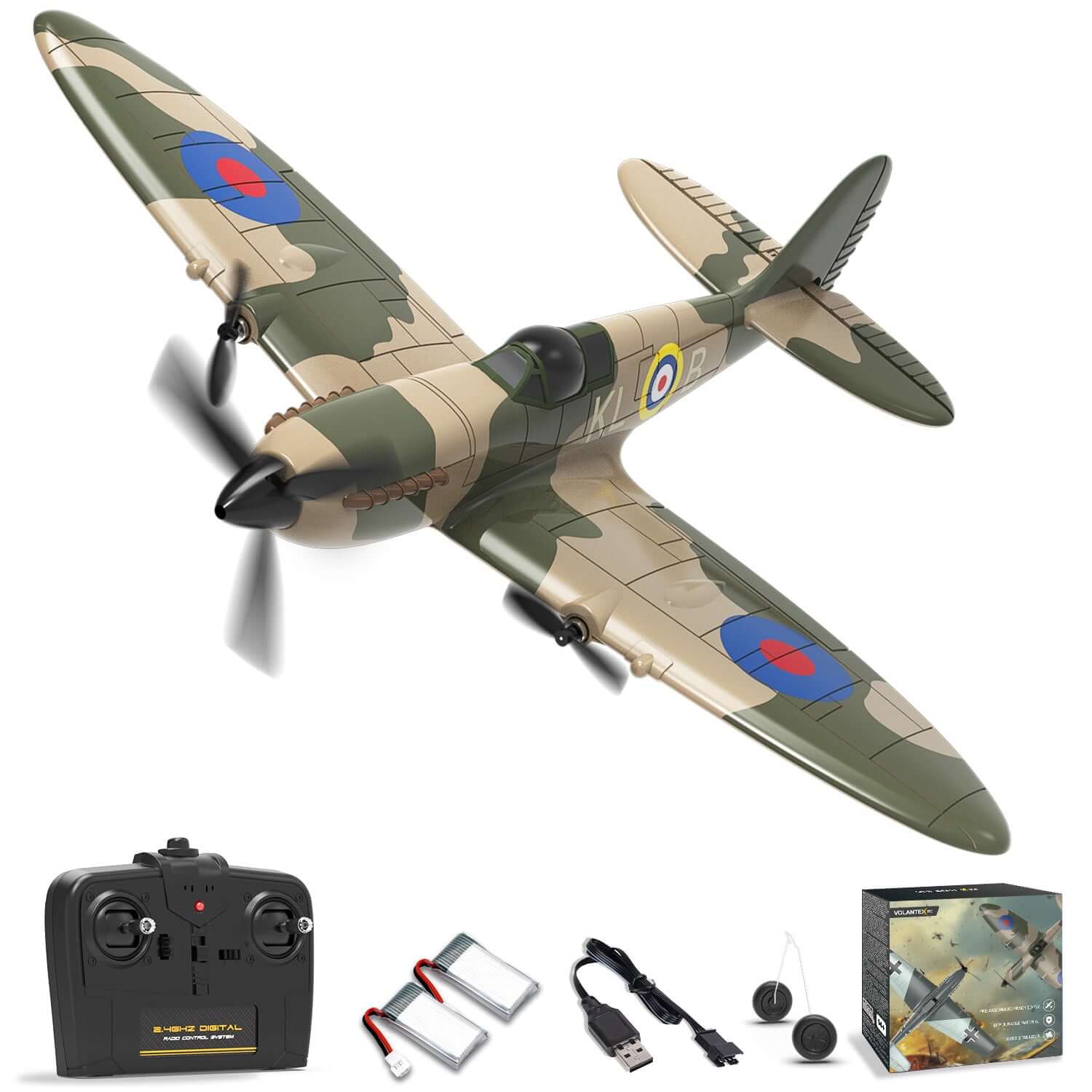 Volantex RC Spitfire 3CH RTF EPP Plane w/ Gyro 2.4Ghz, Perfect for Kids/Beginner