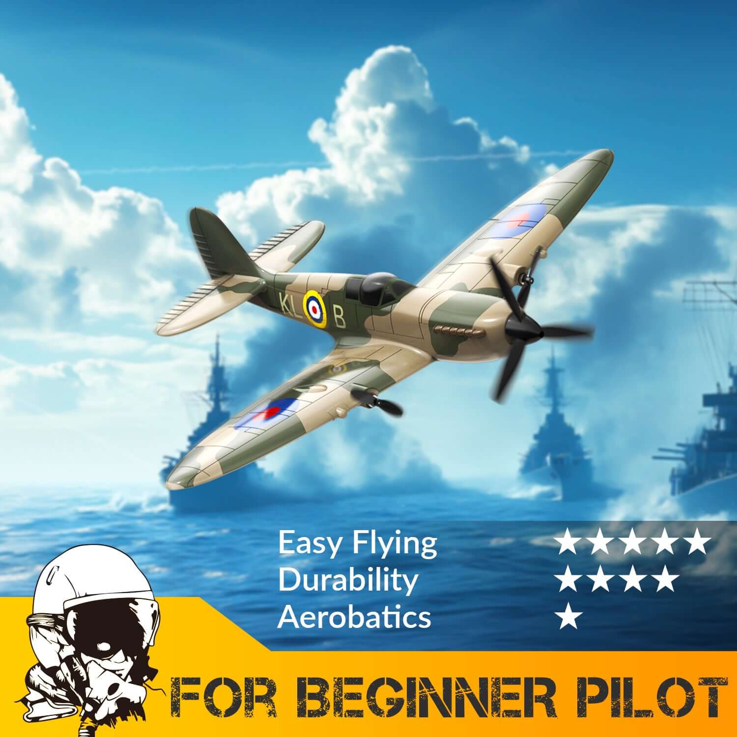 Volantex RC Spitfire 3CH RTF EPP Plane w/ Gyro 2.4Ghz, Perfect for Kids/Beginner