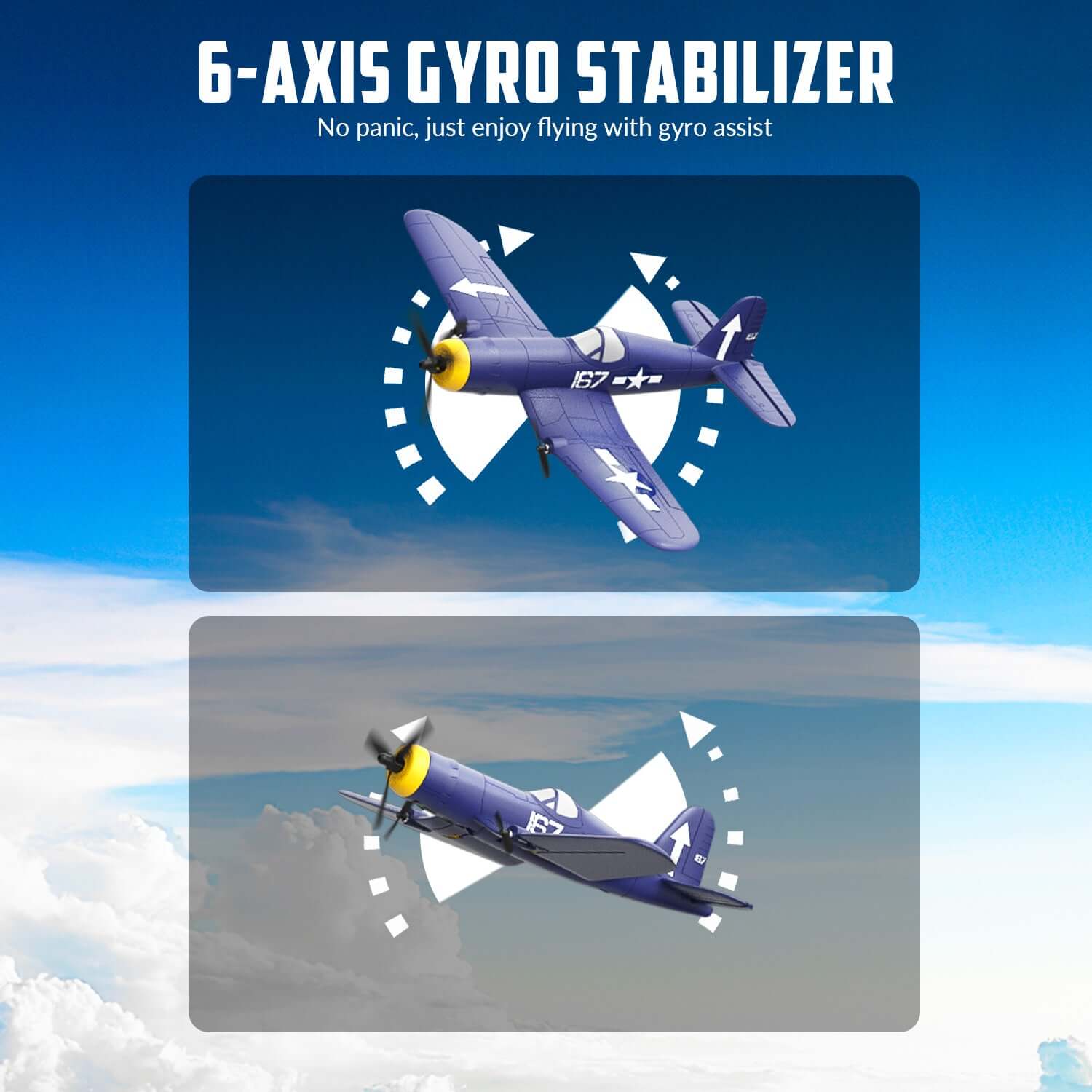 Volantex RC F4U Corsair 3CH RTF EPP Plane w/ Gyro 2.4GHz for Kids & Beginners