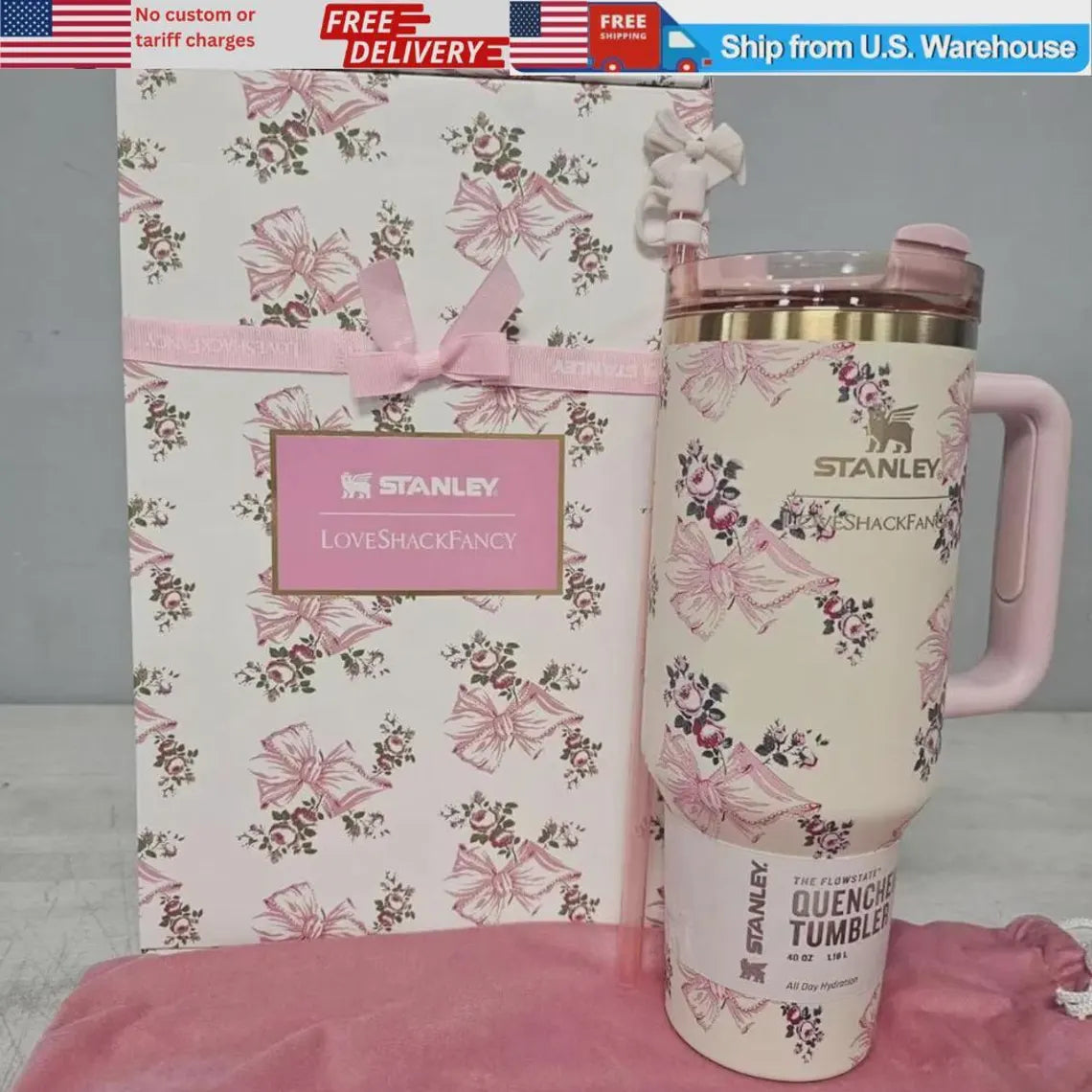 40 Oz Tumbler Coquette Travel Cup with Straw