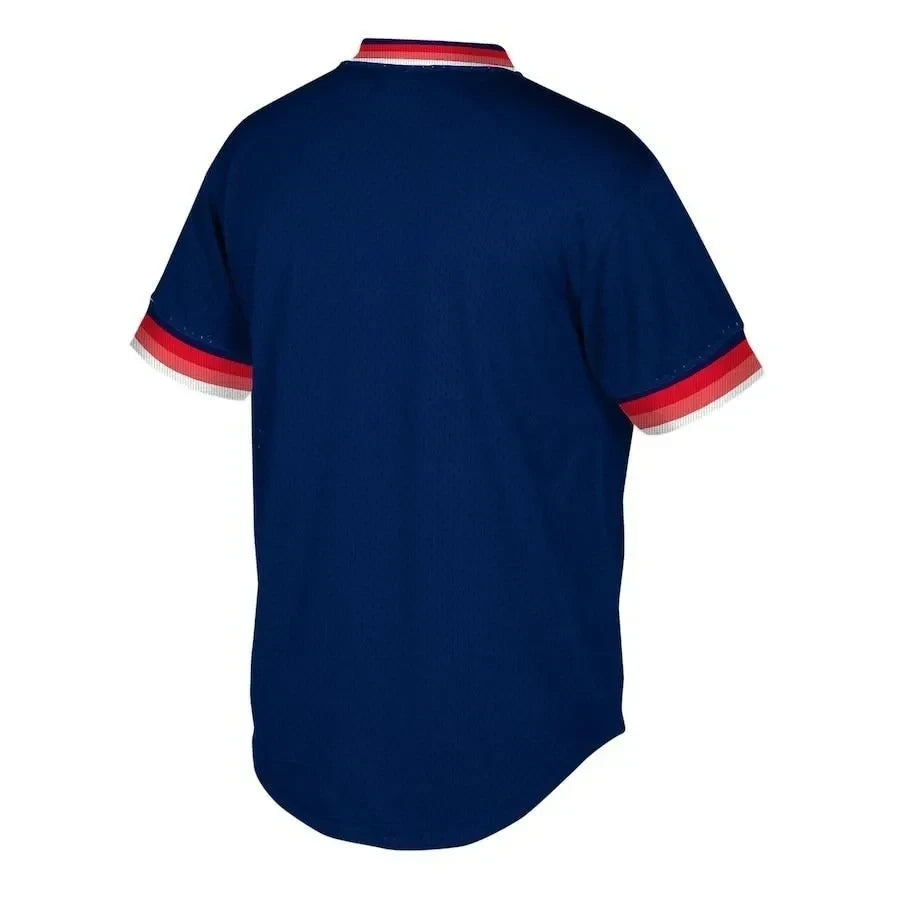 Boston Red Sox Mitchell And Ness Big And Tall Cooperstown Collection Mesh Wordmark V-neck Jersey - Navy