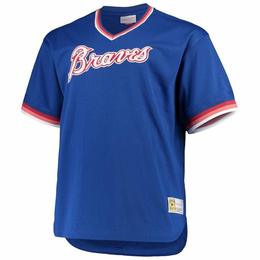 Atlanta Braves Mitchell And Ness Big And Tall Cooperstown Collection Mesh Wordmark V-neck Jersey - Royal