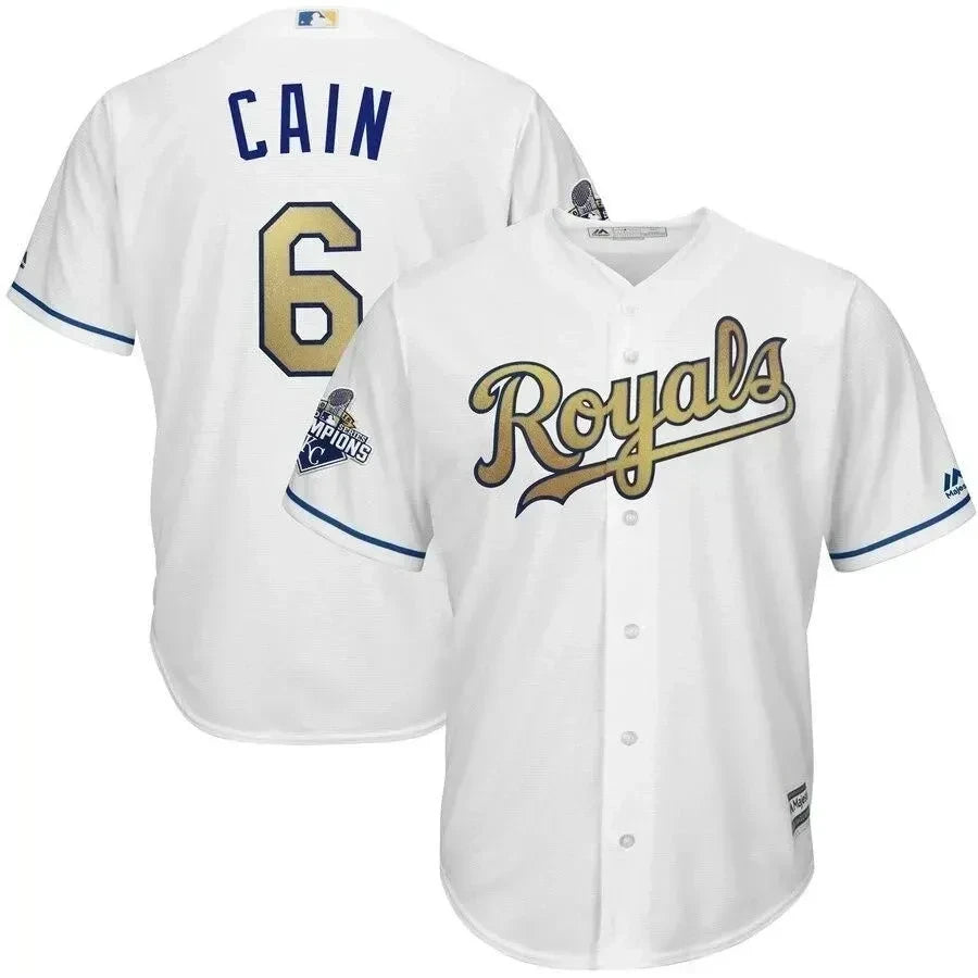Lorenzo Cain Kansas City Royals World Series Champions Gold Program Cool Base Player Jersey - White