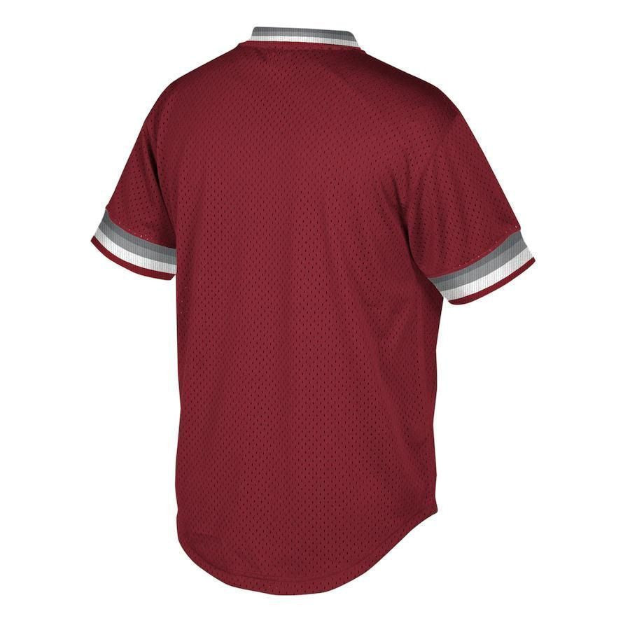 Philadelphia Phillies Mitchell And Ness Big And Tall Cooperstown Collection Mesh Wordmark V-neck Jersey - Maroon