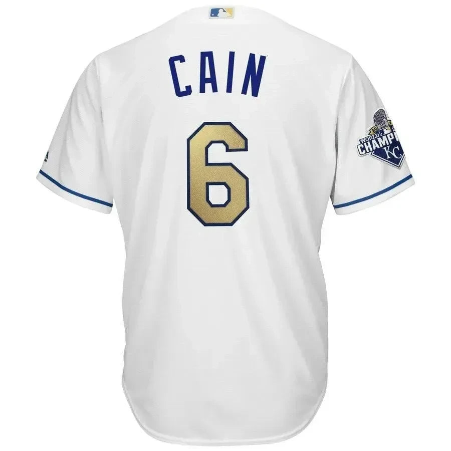 Lorenzo Cain Kansas City Royals World Series Champions Gold Program Cool Base Player Jersey - White