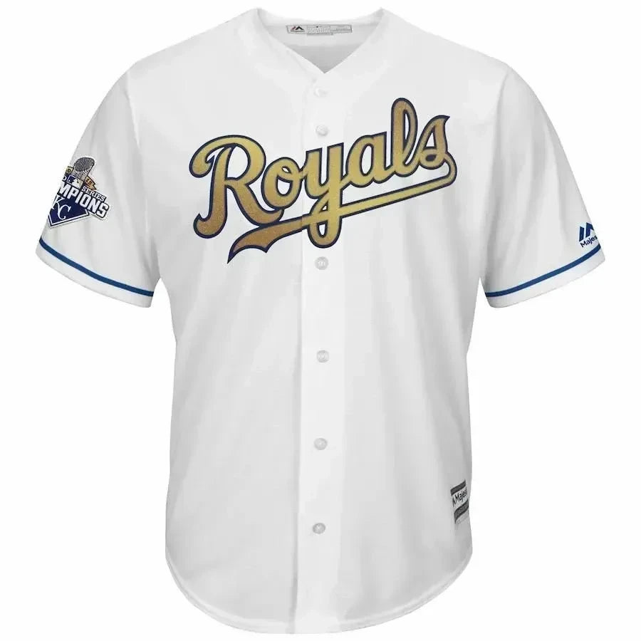 Mike Moustakas Kansas City Royals 2015 World Series Champions Gold Program Cool Base Player Jersey - White
