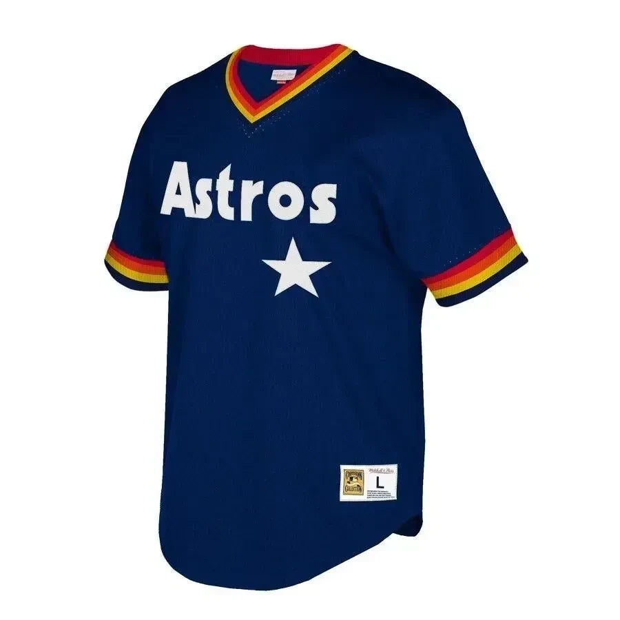 Houston Astros Mitchell And Ness Big And Tall Cooperstown Collection Mesh Wordmark V-neck Jersey - Navy
