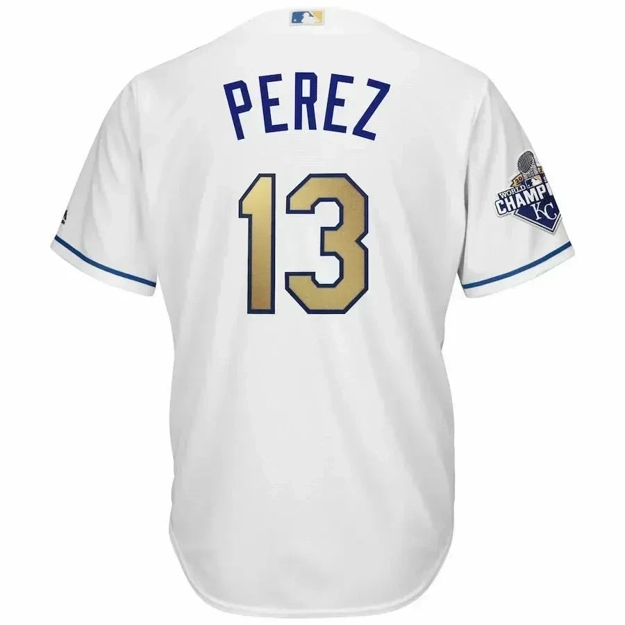 Salvador Perez Kansas City Royals World Series Champions Gold Program Cool Base Player Jersey - White