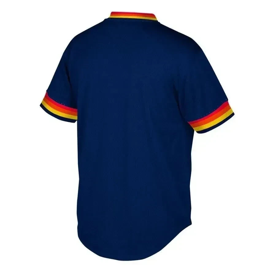 Houston Astros Mitchell And Ness Big And Tall Cooperstown Collection Mesh Wordmark V-neck Jersey - Navy
