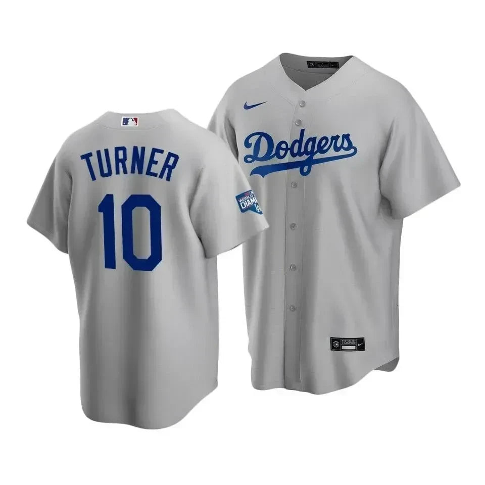 Men's Los Angeles Dodgers Justin Turner 10 2020 World Series Champions Gray Alternate Jersey