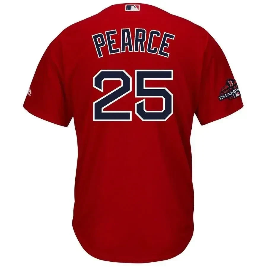 Steve Pearce Boston Red Sox 2018 World Series Champions Team Logo Player Jersey - Scarlet