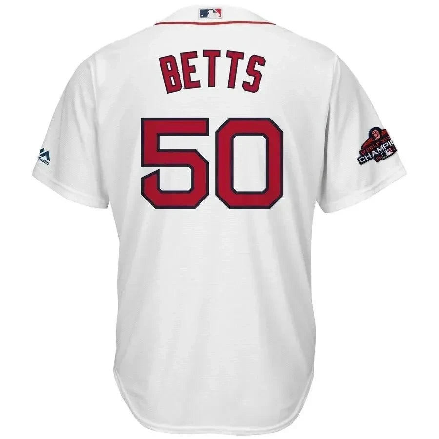 Mookie Betts Boston Red Sox 2018 World Series Champions Team Logo Player Jersey - White