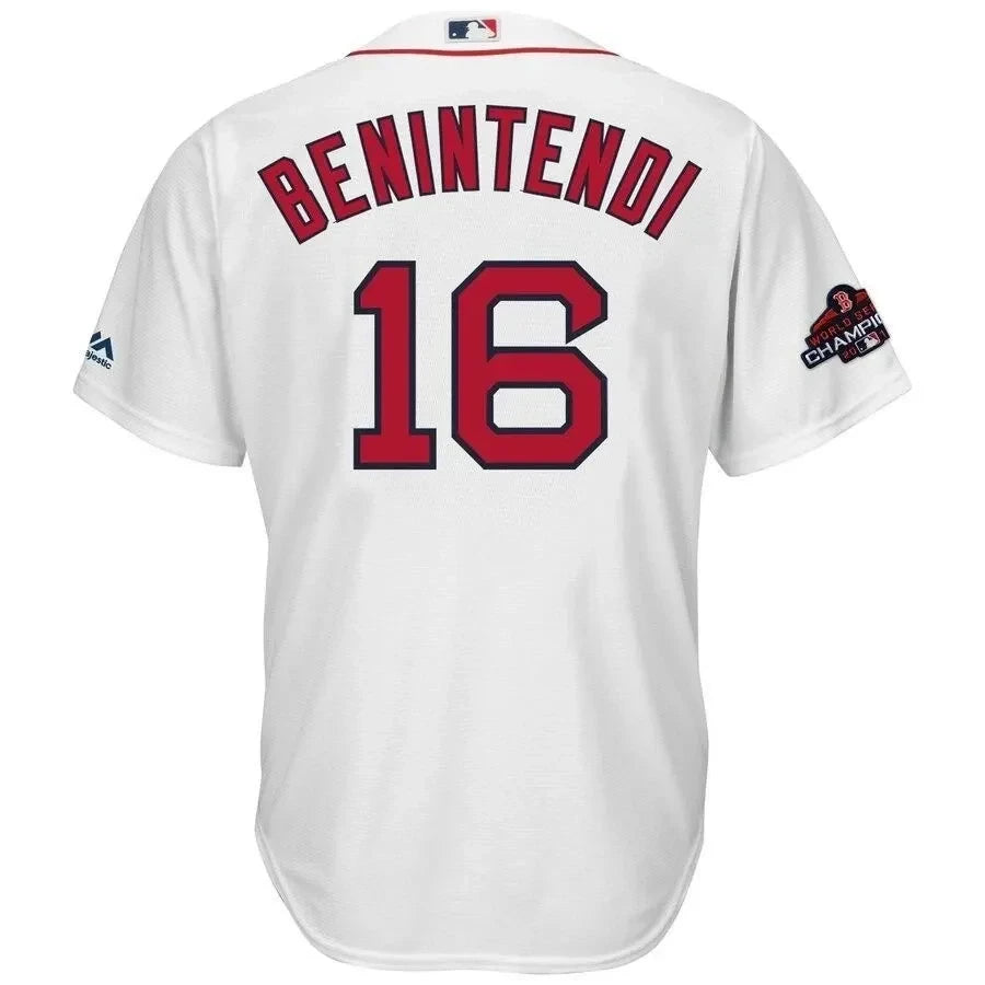 Andrew Benintendi Boston Red Sox 2018 World Series Champions Team Logo Player Jersey - White