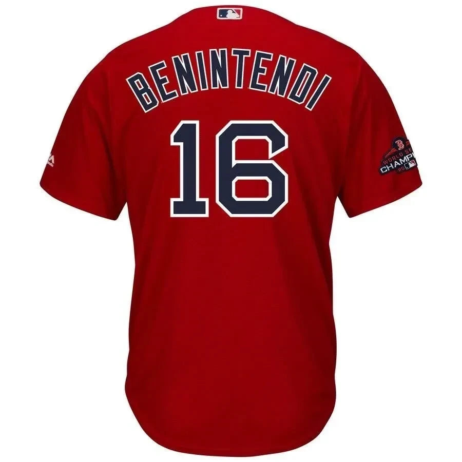 Andrew Benintendi Boston Red Sox 2018 World Series Champions Team Logo Player Jersey - Scarlet