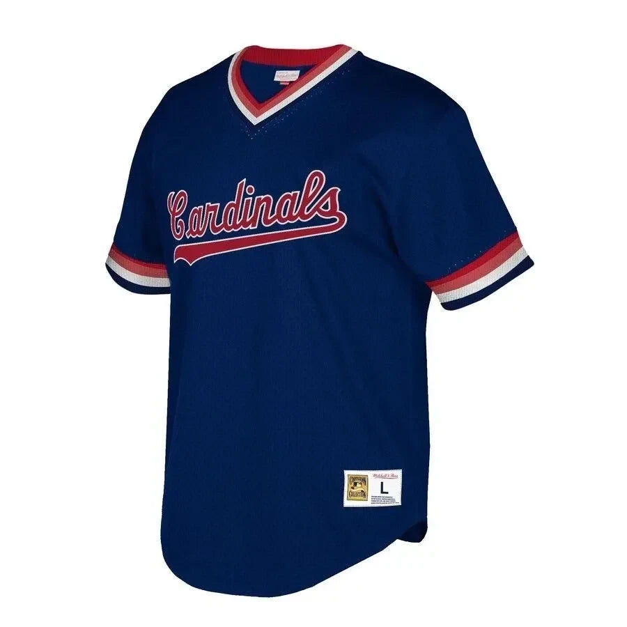 St. Louis Cardinals Mitchell And Ness Big And Tall Cooperstown Collection Mesh Wordmark V-neck Jersey - Navy