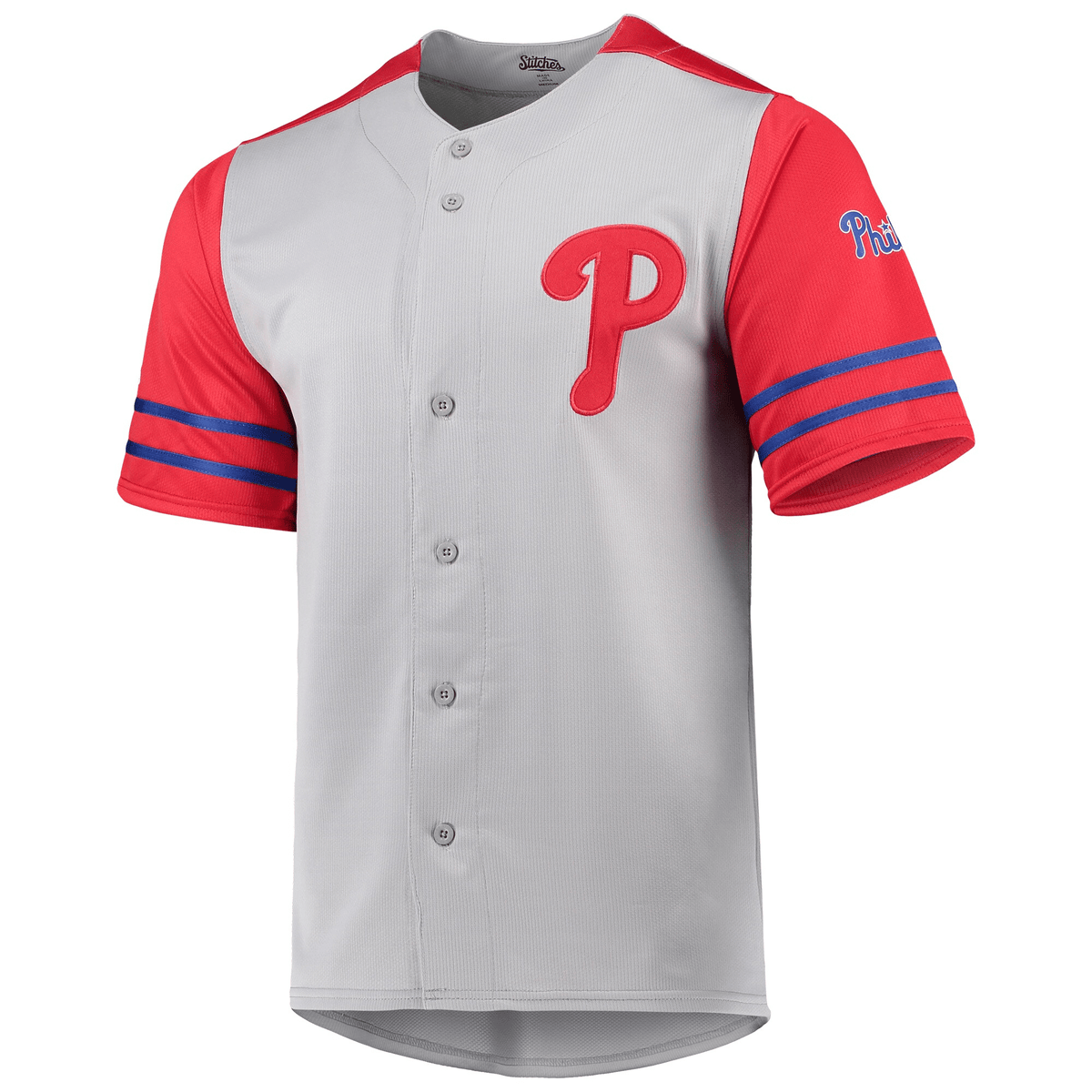 Philadelphia Phillies Stitches Button-Up Jersey - Gray/Red Jersey