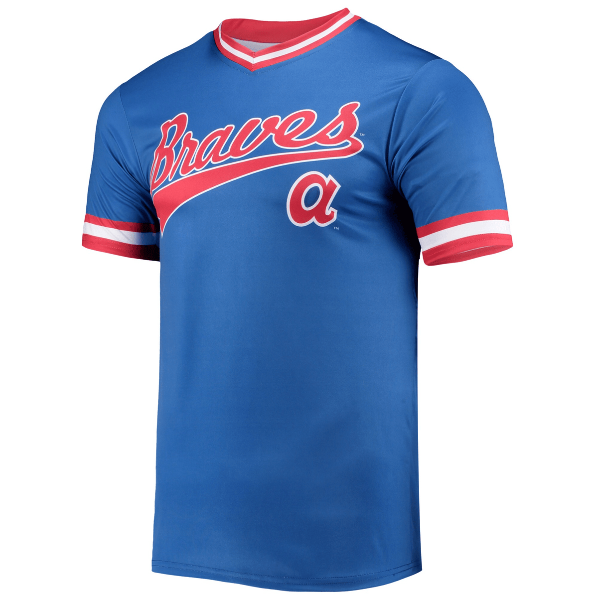 Men's Stitches Royal/Red Atlanta Braves Cooperstown Collection V-Neck Team Color Jersey Jersey