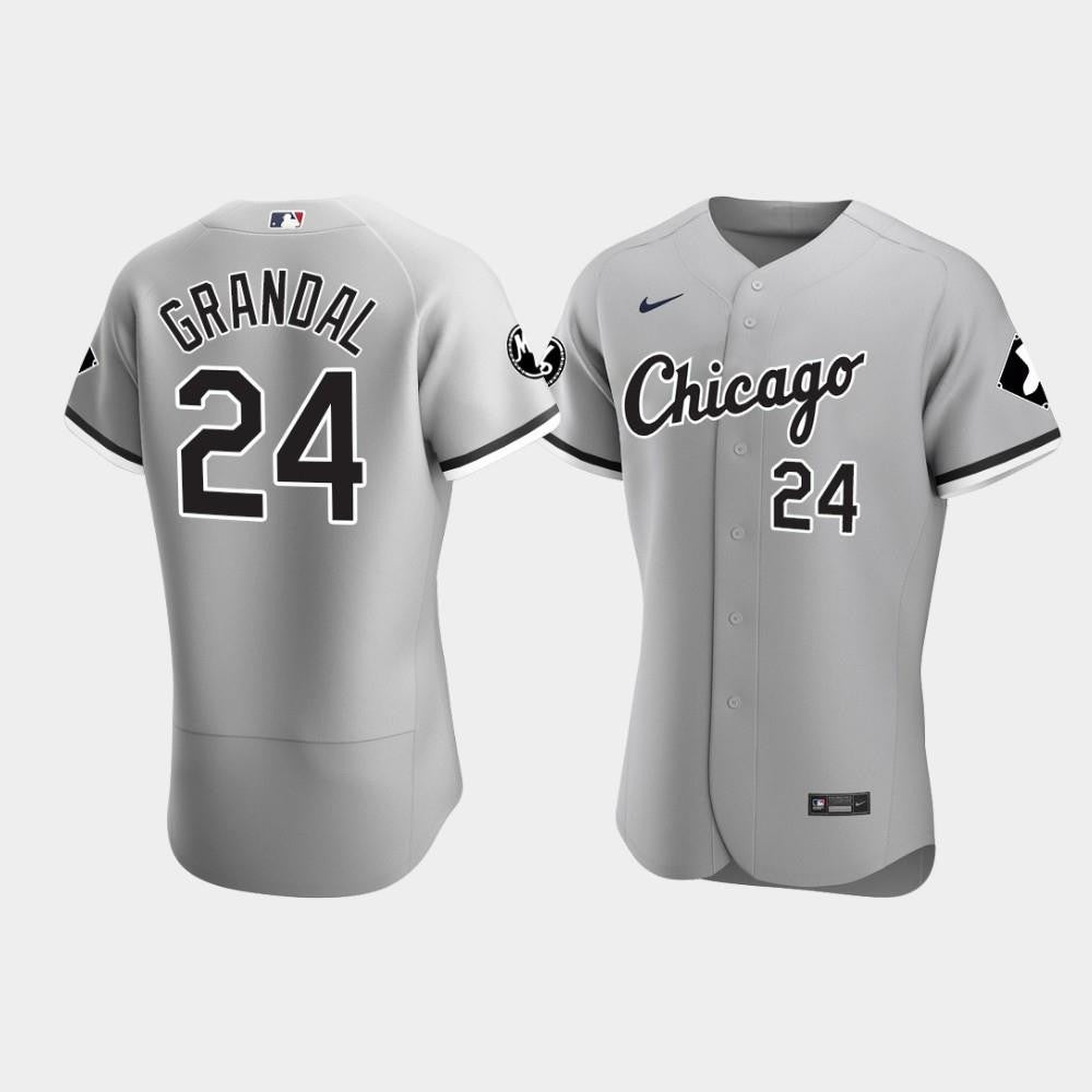 Men's Chicago White Sox Yasmani Grandal 24 Gray MR Patch Player Jersey Jersey