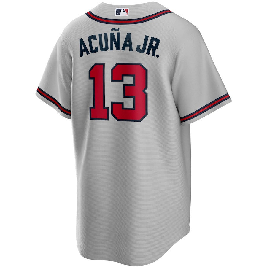 Ronald Acuna Jr. 13 Atlanta Braves Road Player Name Men Jersey - Gray Jersey