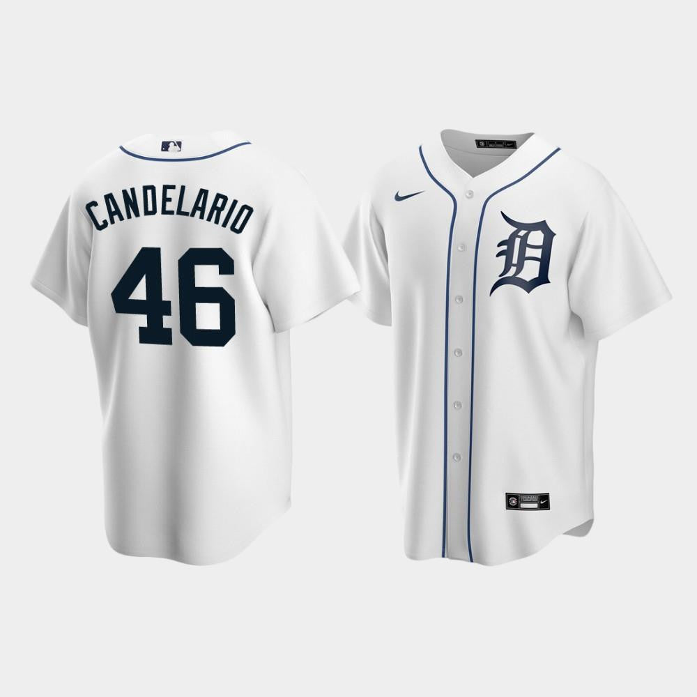 Men's Detroit Tigers 46 Jeimer Candelario White Home Jersey Jersey