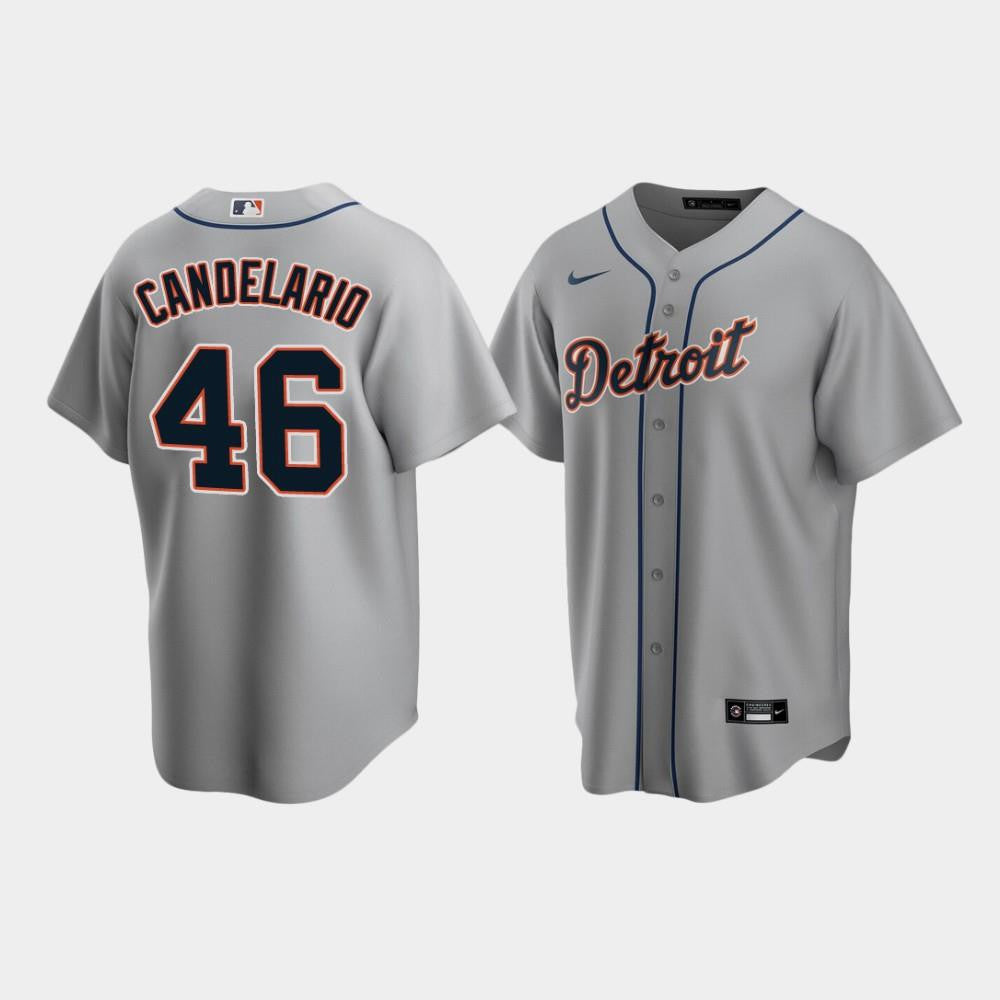 Men's Detroit Tigers 46 Jeimer Candelario Gray Road Jersey Jersey