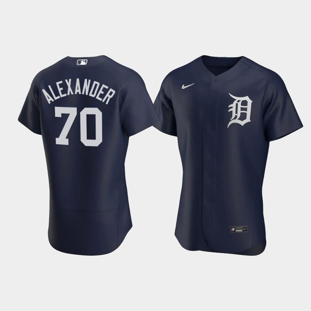 Tyler Alexander 70 Detroit Tigers Team Logo Navy Alternate Jersey Jersey
