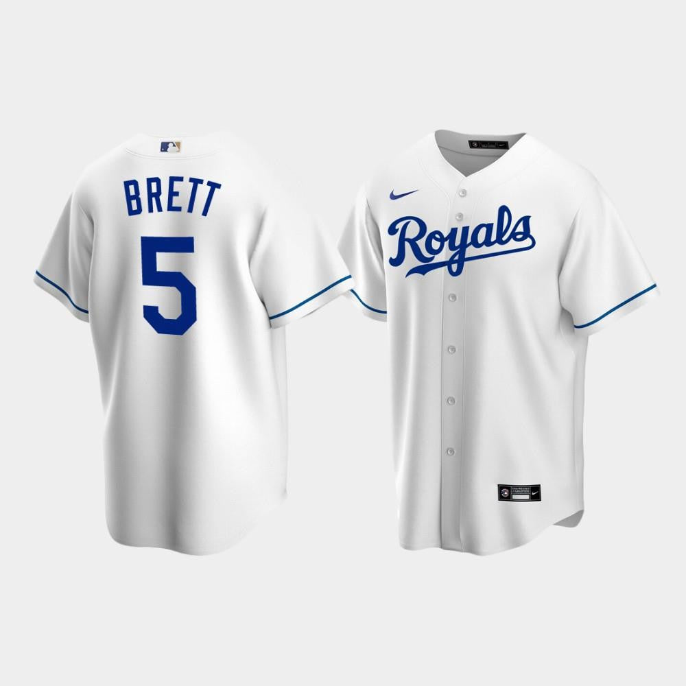 Men's Kansas City Royals 5 George Brett White Home Jersey Jersey