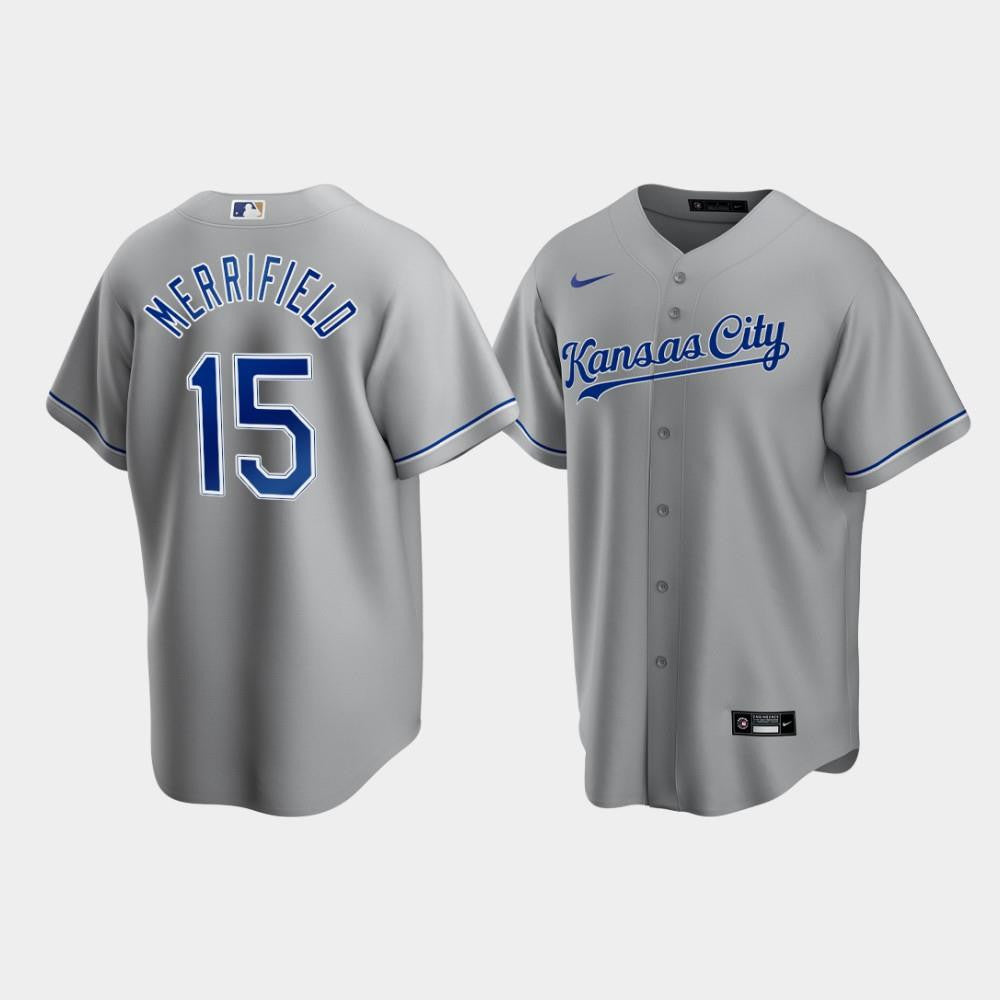 Men's Kansas City Royals Whit Merrifield 15 Gray Road Cool Base Jersey Jersey