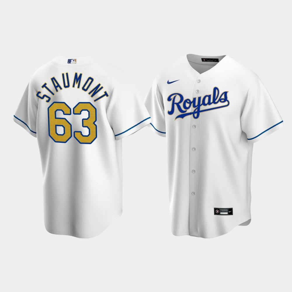 Men's Kansas City Royals Josh Staumont 63 White Home Cool Base Jersey Jersey