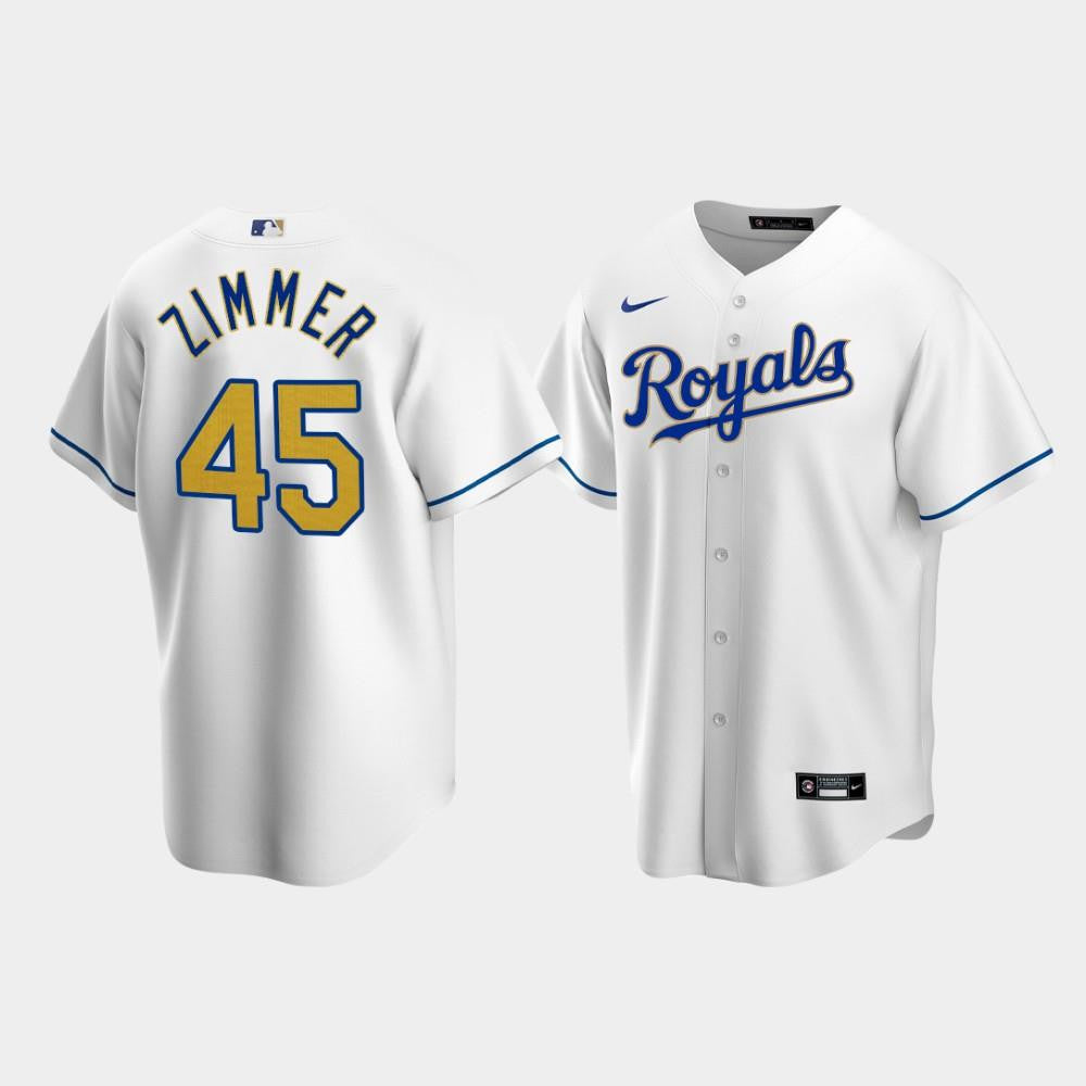Men's Kansas City Royals Kyle Zimmer 45 White Home Cool Base Jersey Jersey