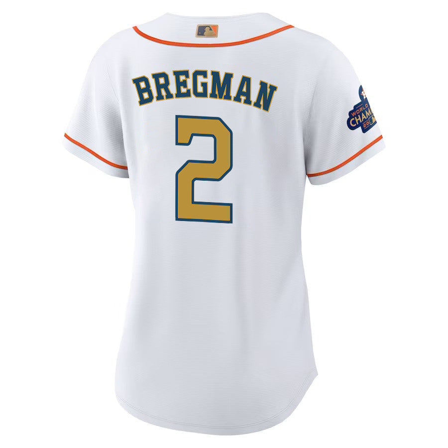Alex Bregman 2 Houston Astros 2023 Gold Collection Women Jersey - White/Gold