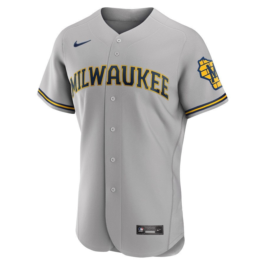 Milwaukee Brewers Road Team Logo Elite Jersey - Gray