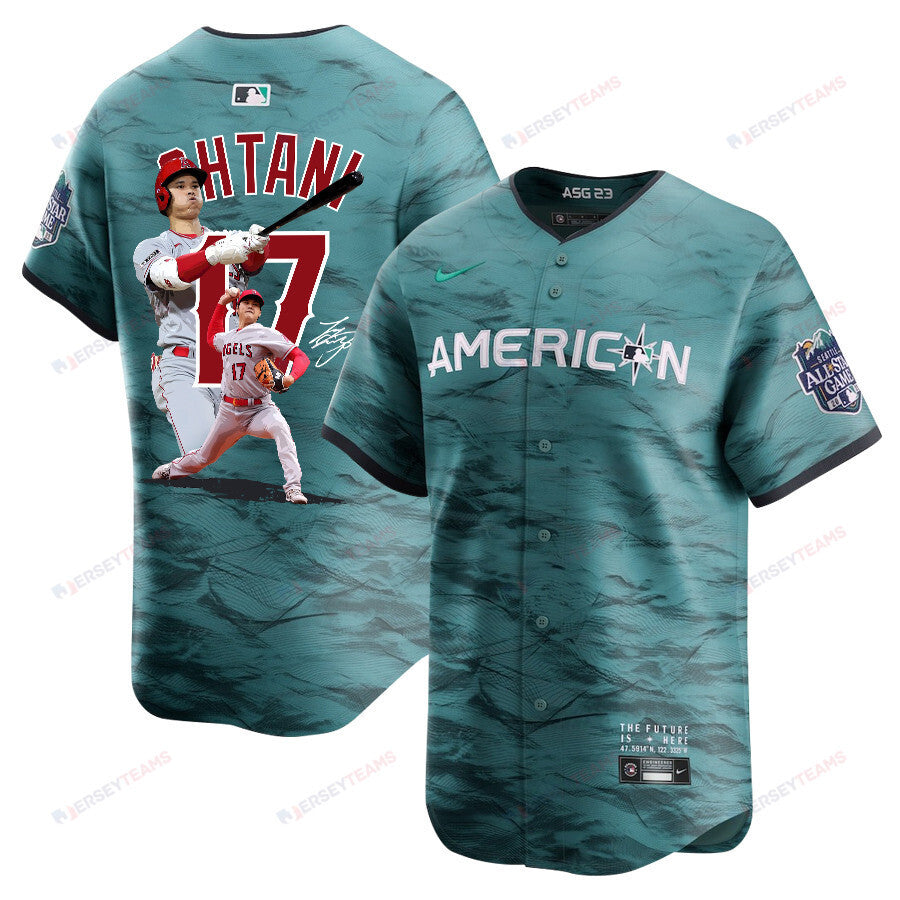 Shohei Ohtani 17 Los Angeles Angels Signed Decisive Blow 2023 All-Star Game Limited Player Men Jersey - Teal
