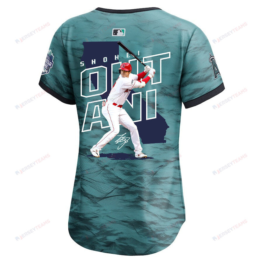 Shohei Ohtani 17 Los Angeles Angels Signed Map 2023 All-Star Game Limited Player Women Jersey - Teal
