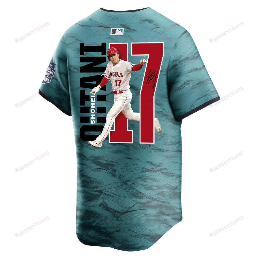 Shohei Ohtani 17 Los Angeles Angels Signed Run 2023 All-Star Game Limited Player Men Jersey - Teal
