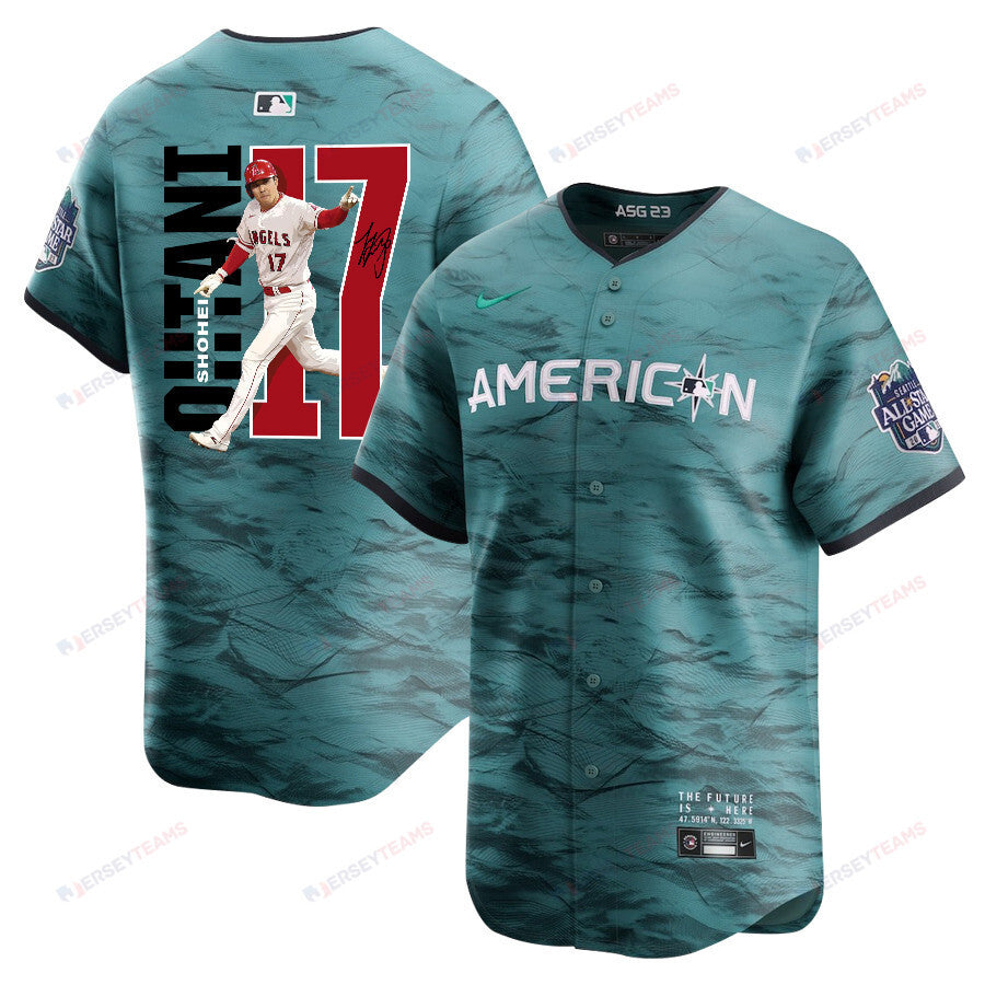 Shohei Ohtani 17 Los Angeles Angels Signed Run 2023 All-Star Game Limited Player Men Jersey - Teal