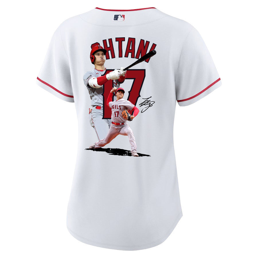Shohei Ohtani 17 Los Angeles Angels Signed Decisive Blow 2023 Home Women Jersey - White