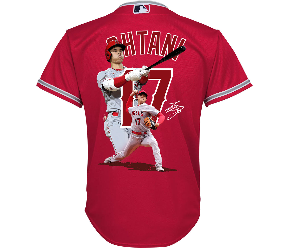 Shohei Ohtani 17 Los Angeles Angels Signed Decisive Blow 2023 Alternate YOUTH Jersey - Red