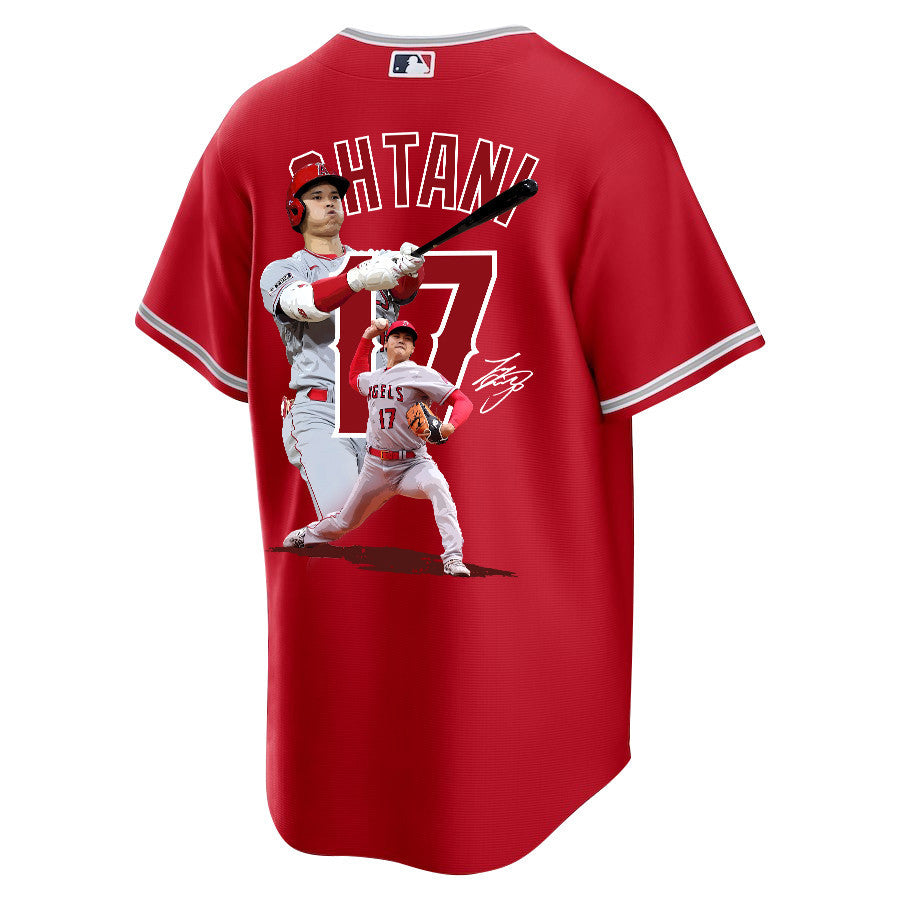 Shohei Ohtani 17 Los Angeles Angels Signed Decisive Blow 2023 Alternate Men Jersey - Red