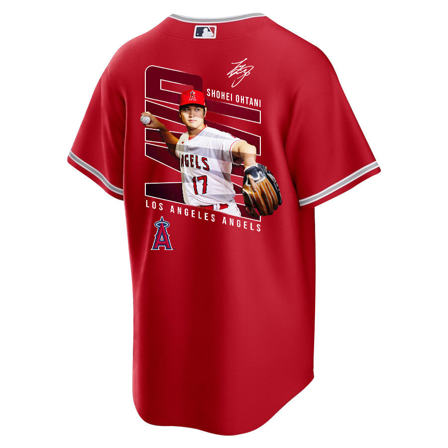 Shohei Ohtani 17 Los Angeles Angels Signed Logo 2023 Alternate Player Men Jersey - Red