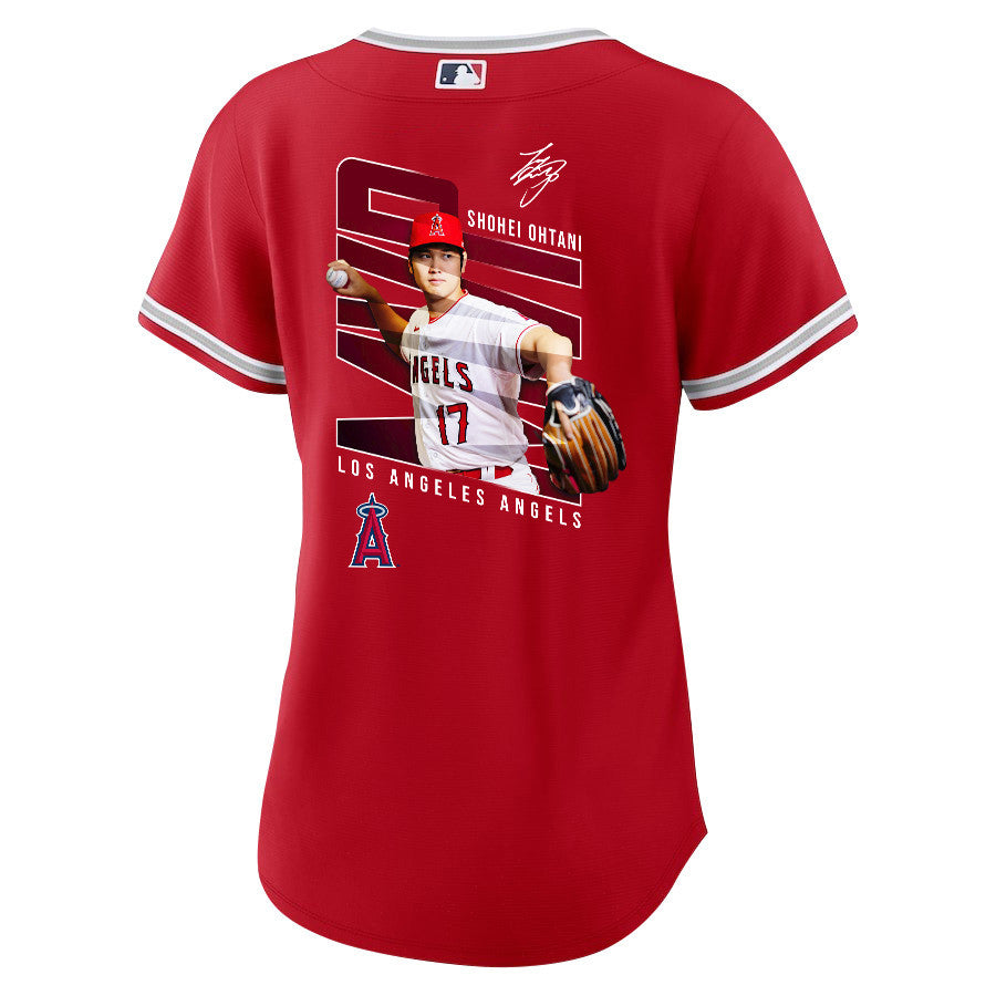 Shohei Ohtani 17 Los Angeles Angels Signed Logo 2023 Alternate Player Women Jersey - Red