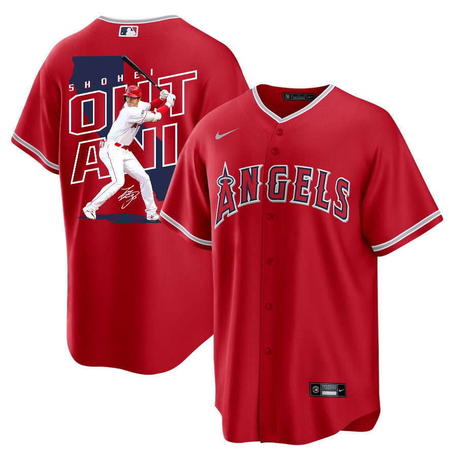 Shohei Ohtani 17 Los Angeles Angels Signed Map 2023 Alternate Player Men Jersey - Red