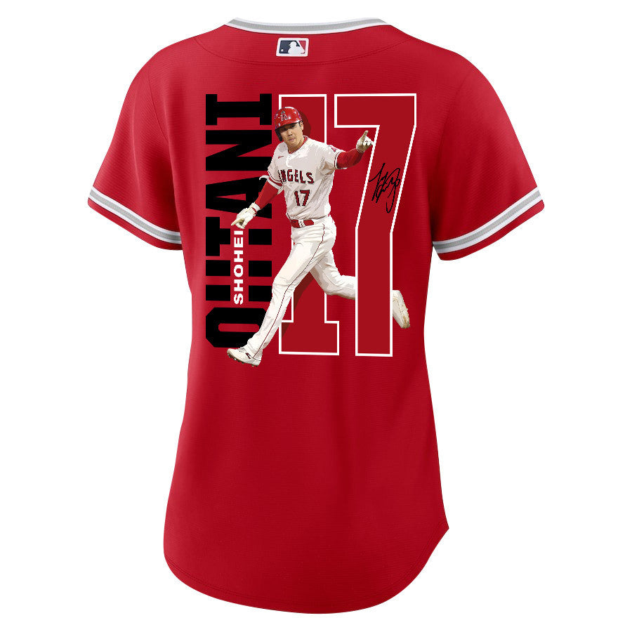 Shohei Ohtani 17 Los Angeles Angels Signed Run 2023 Alternate Player Women Jersey - Red