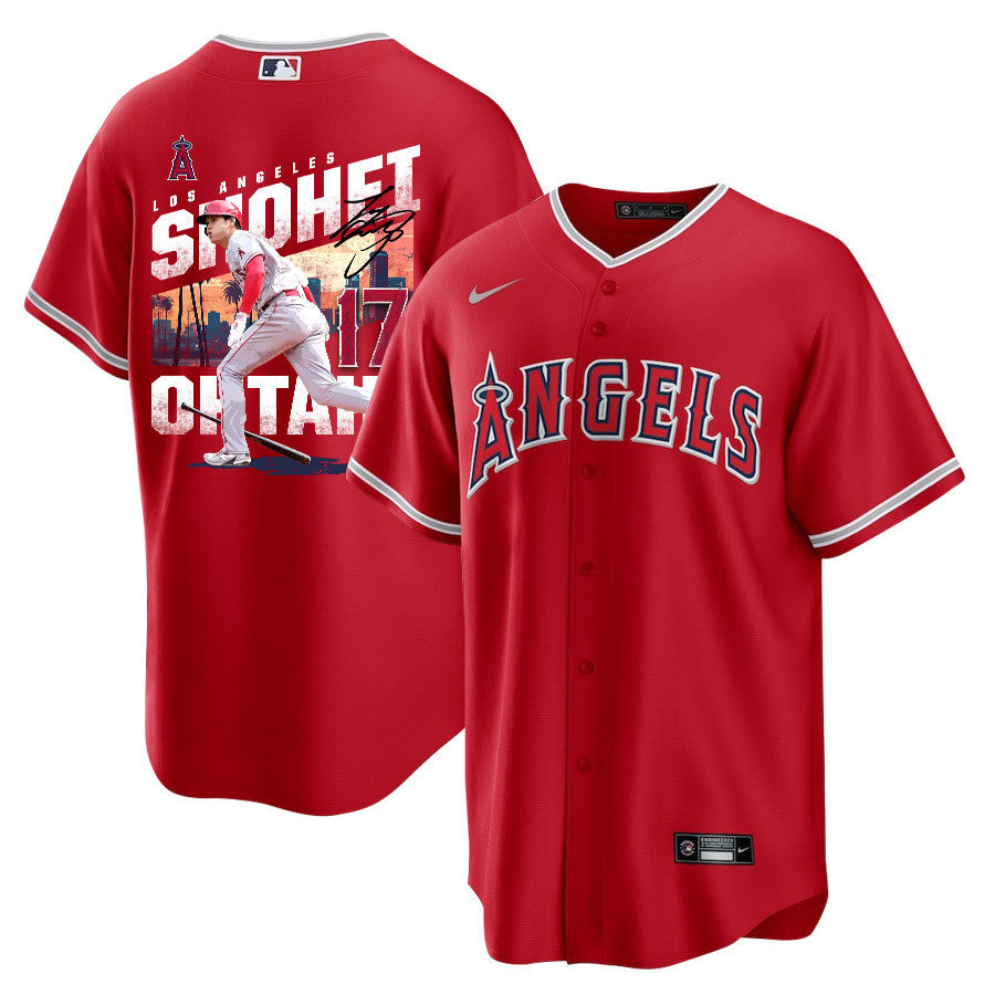 Shohei Ohtani 17 Los Angeles Angels Signed City 2023 Alternate Player Men Jersey - Red