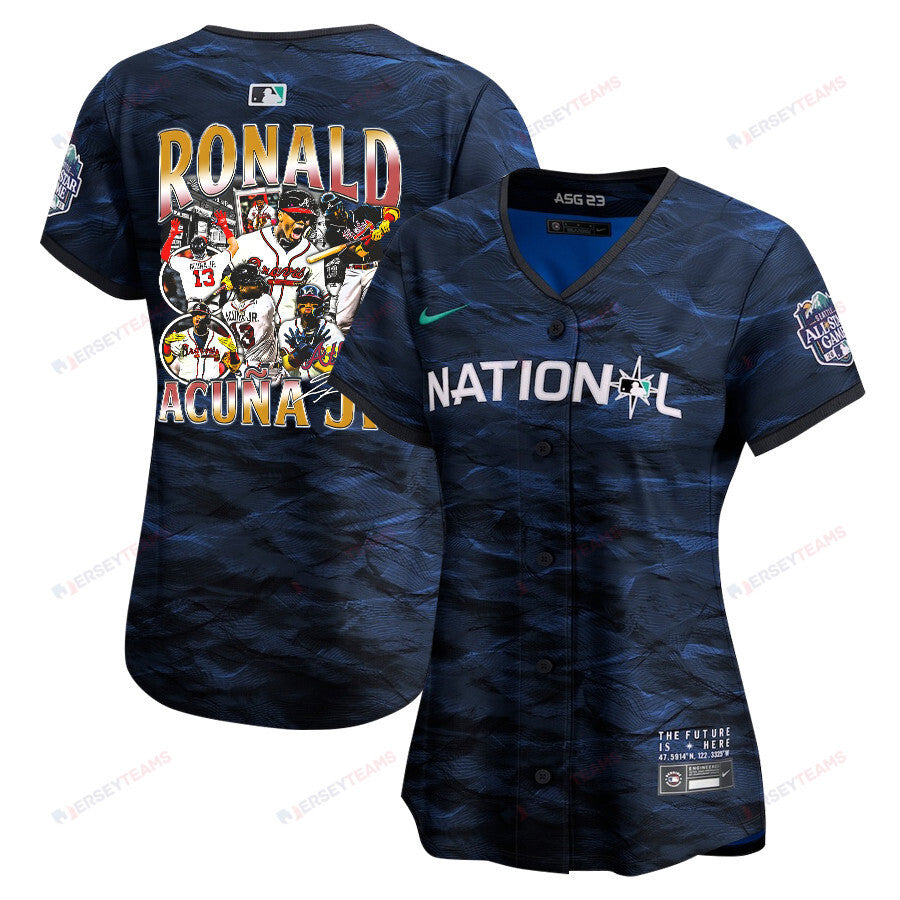 Ronald Acuña Jr. 13 Atlanta Braves Signed Posture 2023 All-Star Game Limited Player Women Jersey - Royal