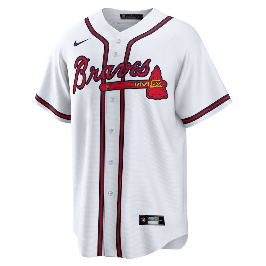 Ronald Acuña Jr. 13 Atlanta Braves Signed Posture 2023 Home Player Men Jersey - White Red